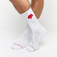 White casual crew socks with The Grove Collective logo on the calf.