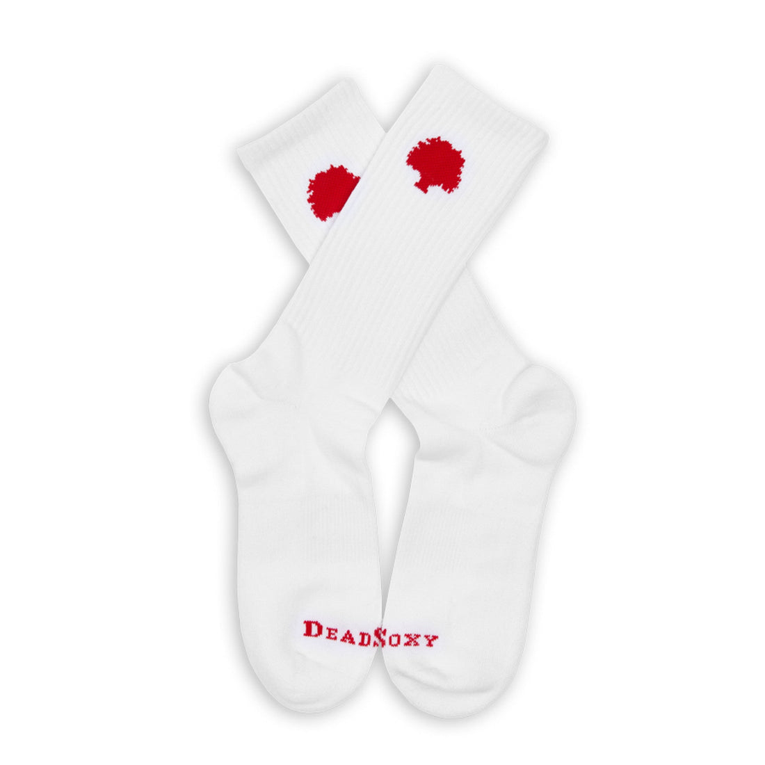 White casual crew socks with The Grove Collective logo on the calf.