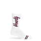 White Howdy Casual Socks with 'Howdy' text going up the leg in maroon. on legs.