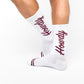 White Howdy Casual Socks with 'Howdy' text going up side of leg laid flat.